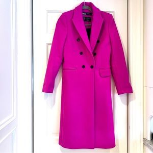 Pink mid length double breasted coat